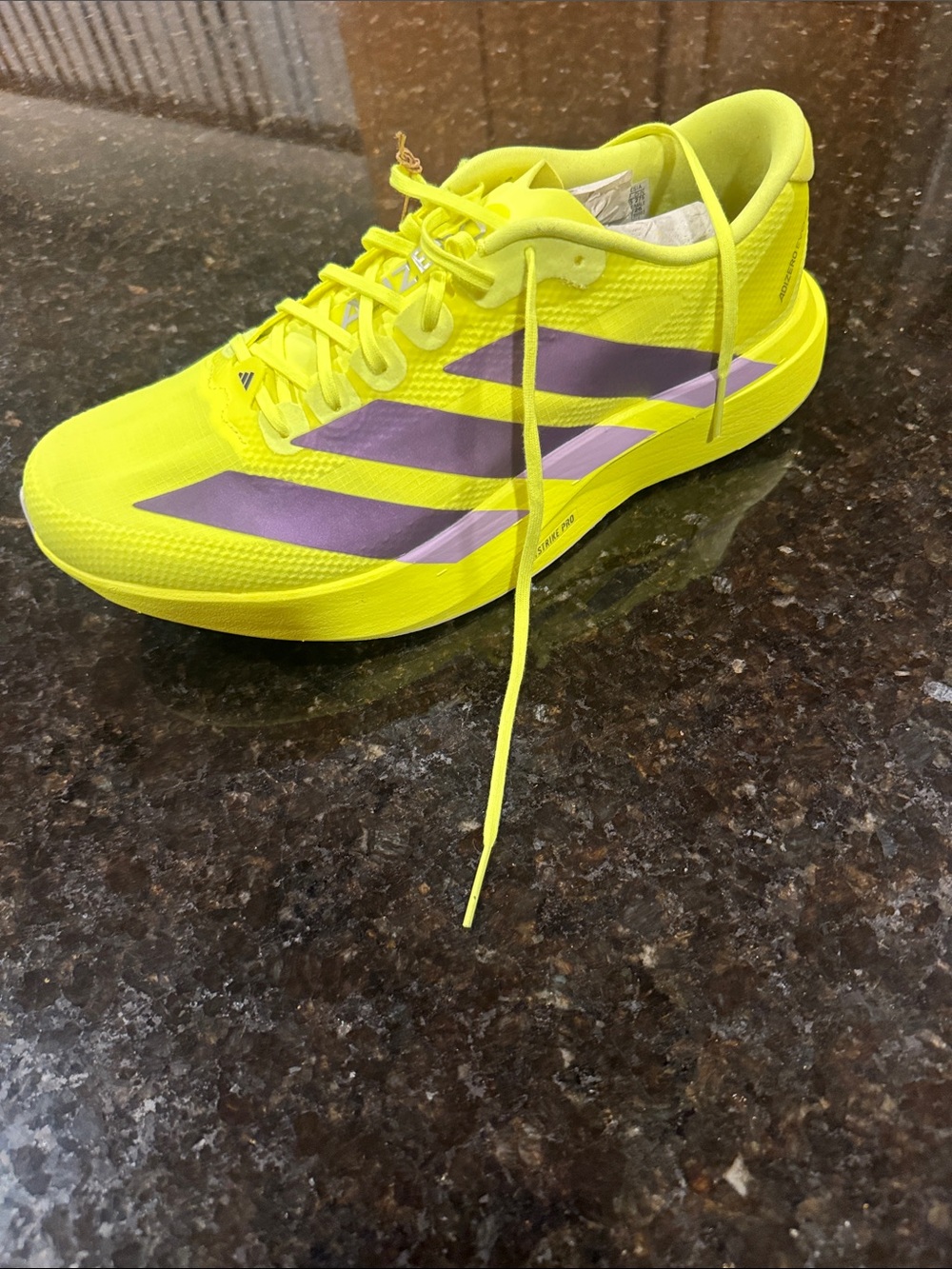 adidas Women's Neon Yellow Running Shoe with Purple Accents
